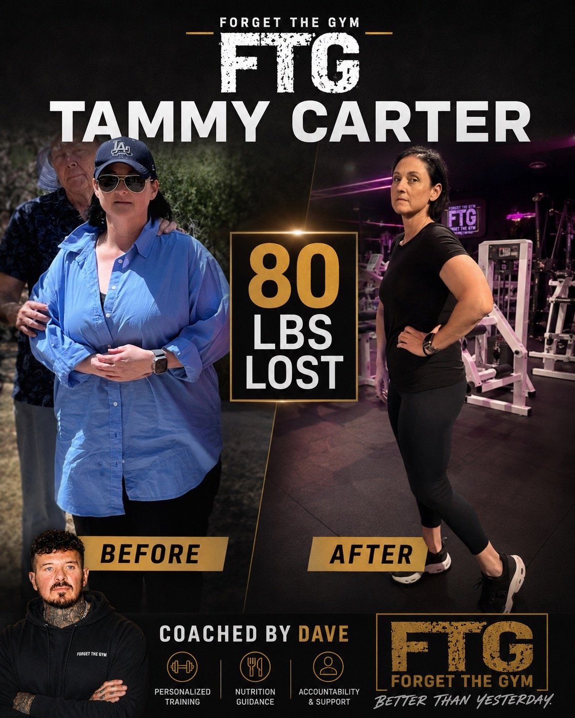 Tammy, a Forget The Gym client, after training with Dave